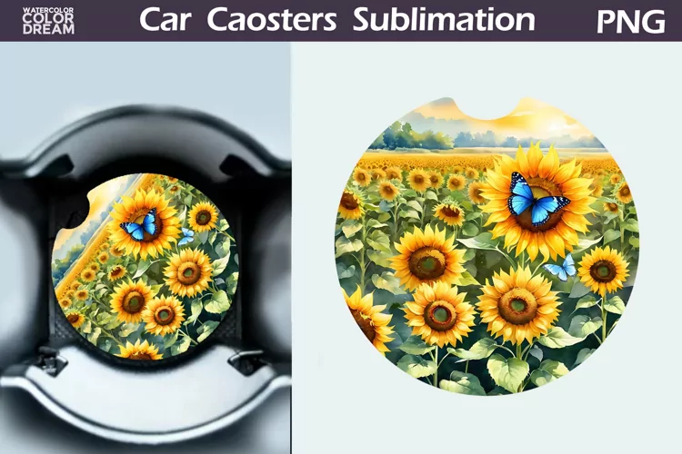 Sunflowers Car Coaster | Sunflowers Round Coaster