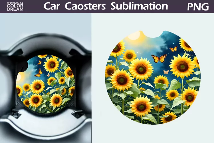 Sunflowers Car Coaster | Sunflowers Round Coaster