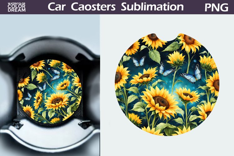 Sunflowers Car Coaster | Sunflowers Round Coaster