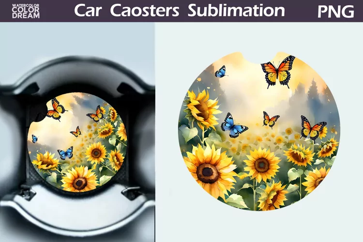 Sunflowers Car Coaster | Sunflowers Round Coaster