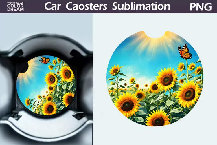 Sunflowers Car Coaster | Sunflowers Round Coaster