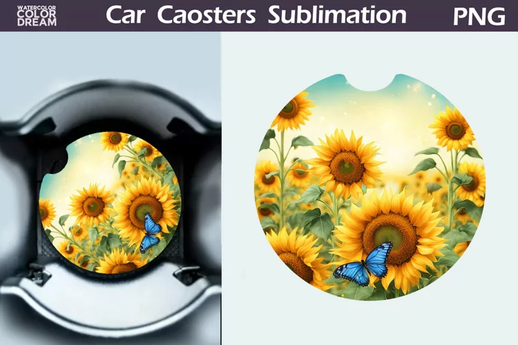 Sunflowers Car Coaster | Sunflowers Round Coaster