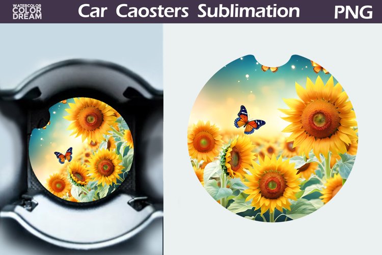Sunflowers Car Coaster | Sunflowers Round Coaster example image 1
