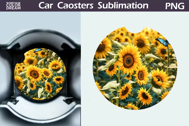 Sunflowers Car Coaster | Sunflowers Round Coaster