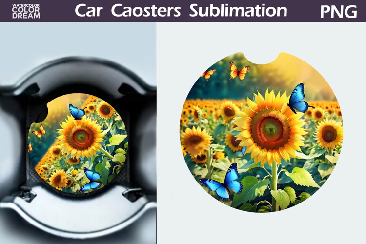 Sunflowers Car Coaster | Sunflowers Round Coaster
