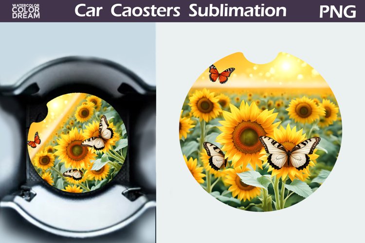 Sunflowers Car Coaster | Sunflowers Round Coaster