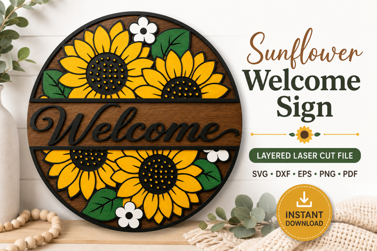 Summer Sunflower Welcome Sign SVG | Door Hanger Glowforge