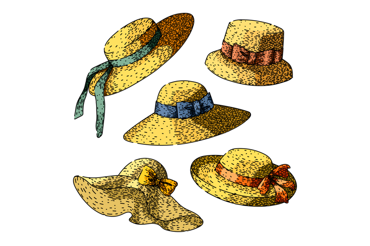 sunhat set sketch hand drawn