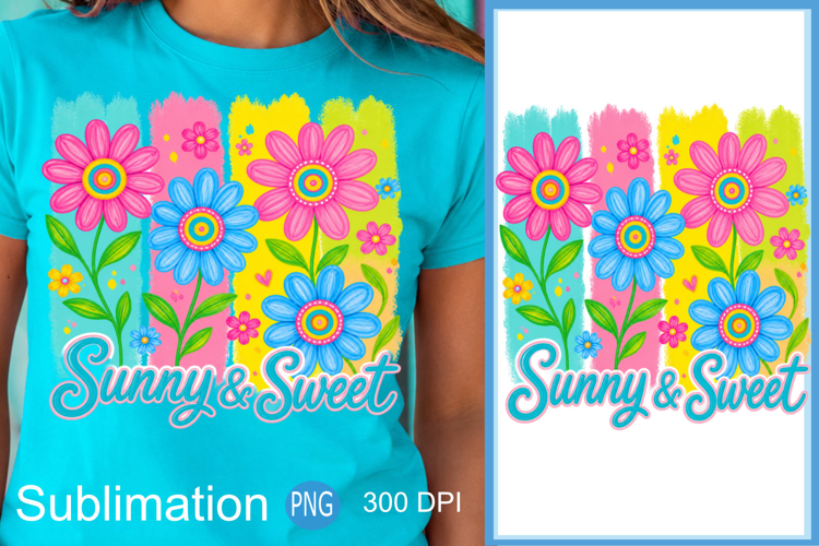 Summer Vibes PNG, Sunny and Sweet Floral Sublimation Design example image 1