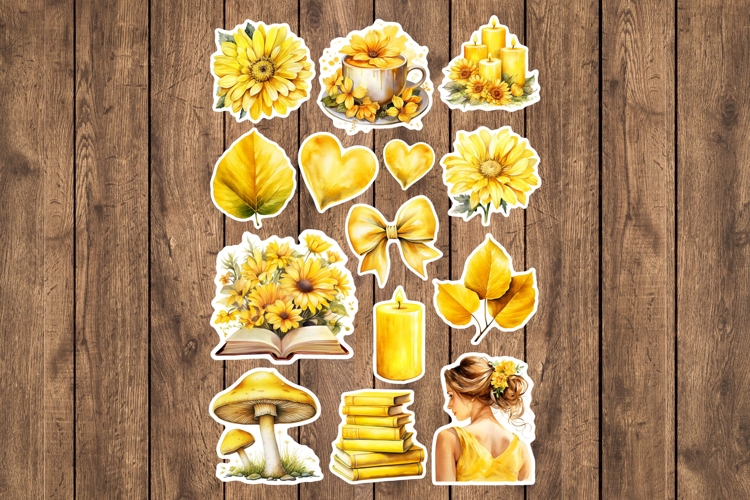 Sunny Yellow Floral Printable Stickers - PNG Sticker Sheet