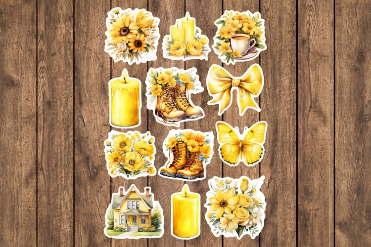 Sunny Yellow Floral Printable Stickers - PNG Sticker Sheet