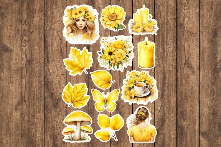 Sunny Yellow Floral Printable Stickers - PNG Sticker Sheet