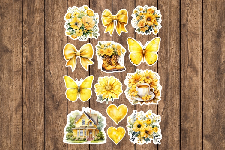 Sunny Yellow Floral Printable Stickers - PNG Sticker Sheet