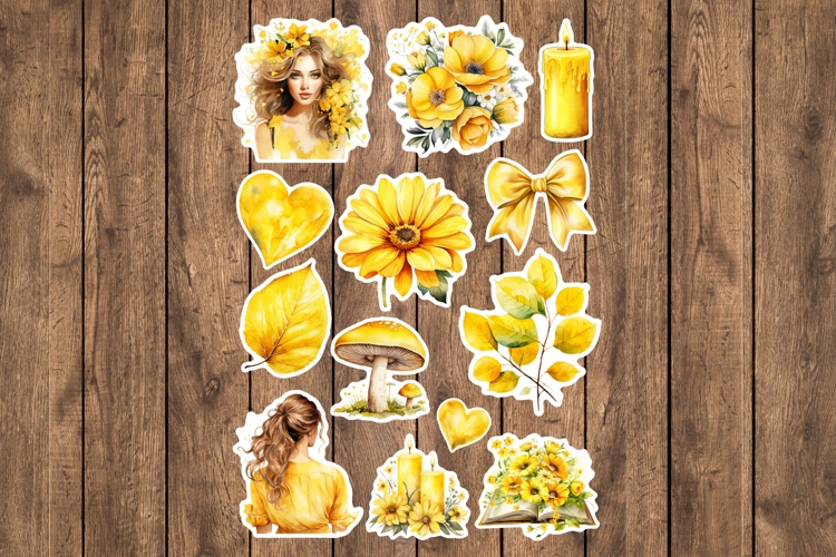 Sunny Yellow Floral Printable Stickers - PNG Sticker Sheet