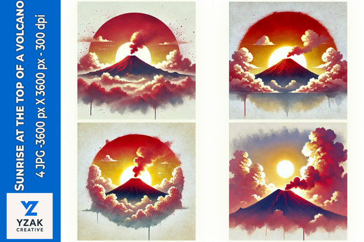 Sunrise at the top of a volcano - Digital Illustrations