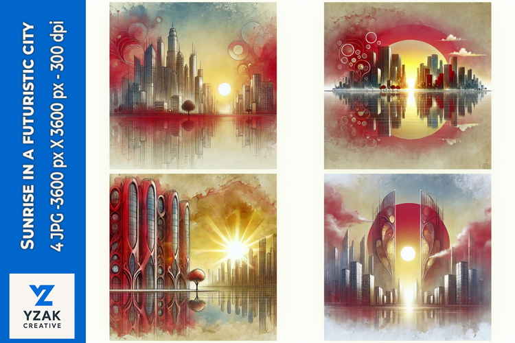 Sunrise in a futuristic city - Digital Illustrations