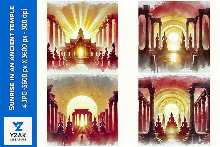 Sunrise in an ancient temple - Digital Illustrations