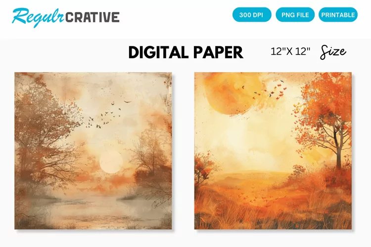 Sunrise In Autumn Seamless Digital Paper