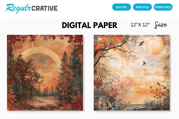 Sunrise In Autumn Seamless Digital Paper example image 1