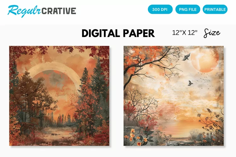 Sunrise In Autumn Seamless Digital Paper