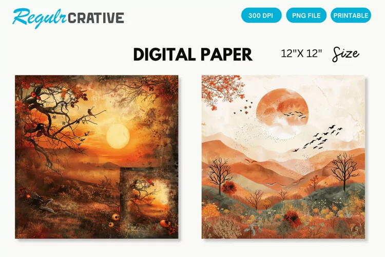 Sunrise In Autumn Seamless Digital Paper
