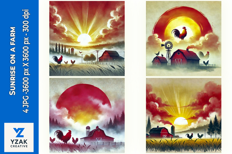 Sunrise on a farm - Digital Illustrations
