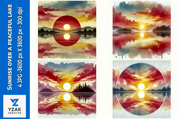 Sunrise over a peaceful lake - Digital Illustrations