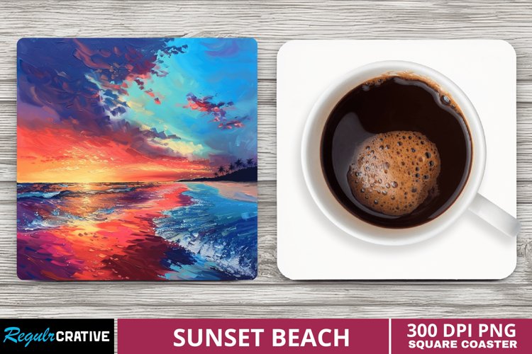 Sunset Beach Square Coaster example image 1