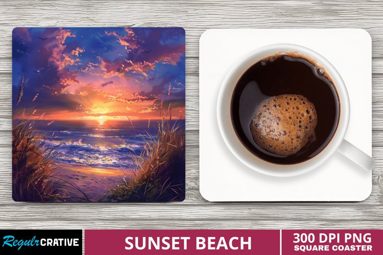 Sunset Beach Square Coaster example image 1