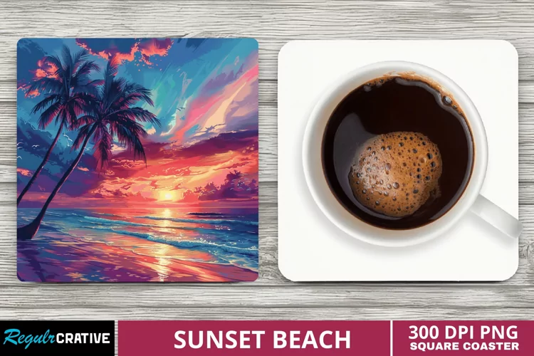 Sunset Beach Square Coaster