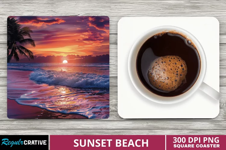 Sunset Beach Square Coaster