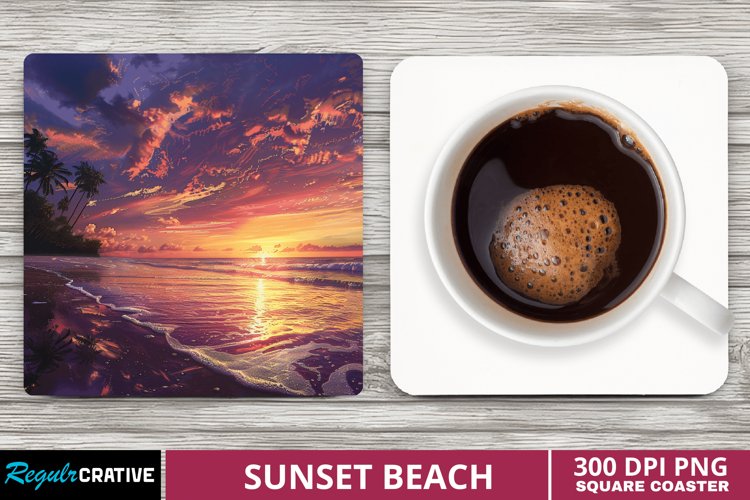 Sunset Beach Square Coaster example image 1