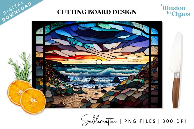 Sunset beach stained glass Cutting board design