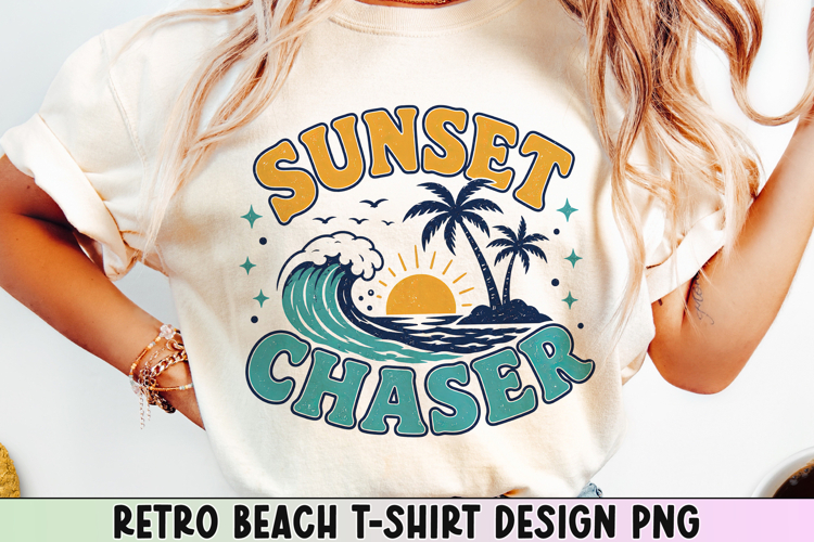 Retro Beach T Shirt Design, Distressed Coastal Sublimation.