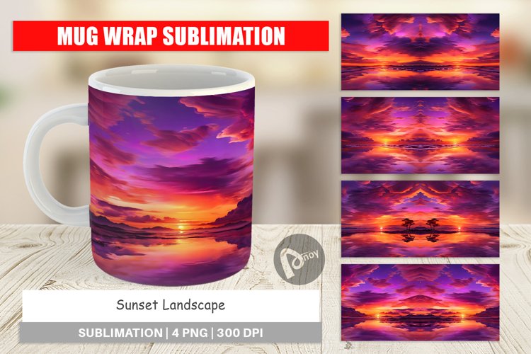 Mug Wrap Design Sunset Landscape