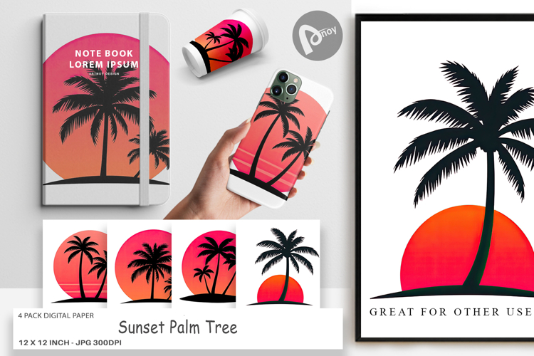 Digital Paper Sunset Palm Tree