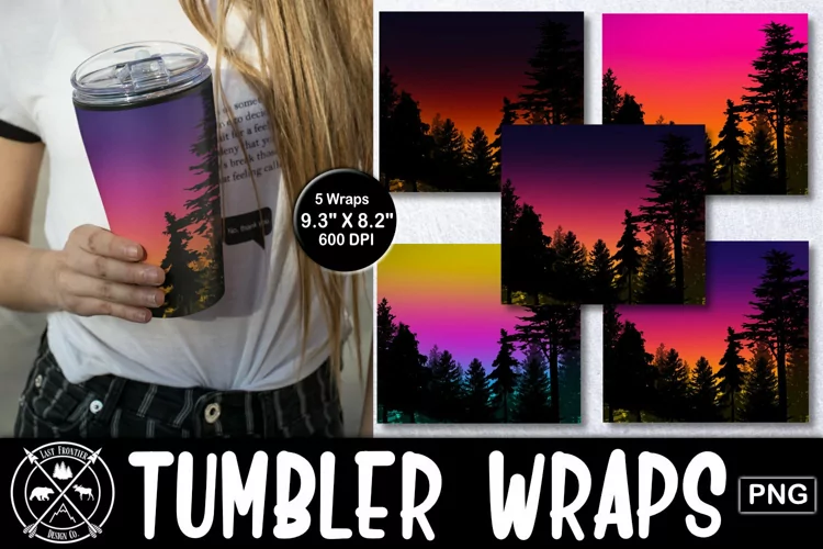 Skinny Tumbler Pine Tree Sunset wrap sublimation|Tumbler PNG