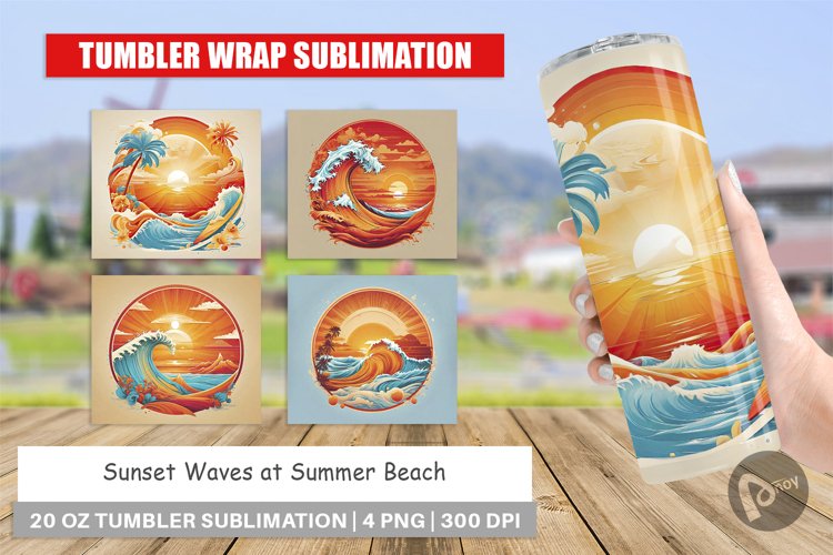 Tumbler Wrap Sunset Waves Beach