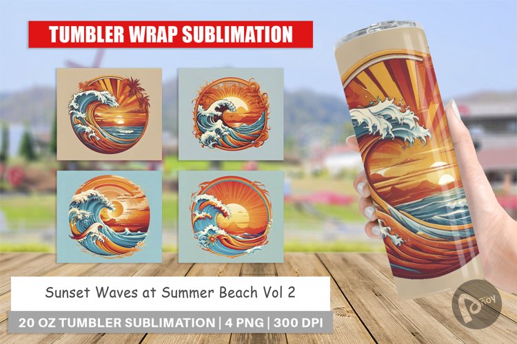 Tumbler Wrap Sunset Waves Beach