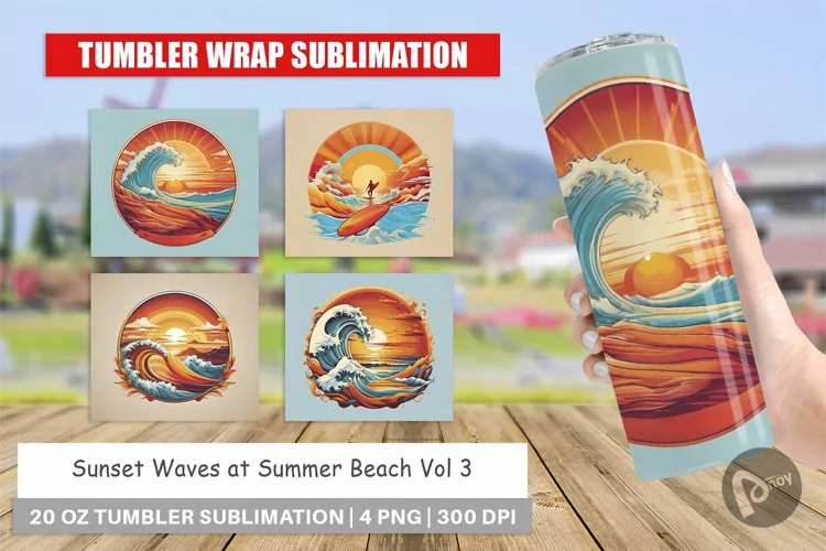 Tumbler Wrap Sunset Waves Beach