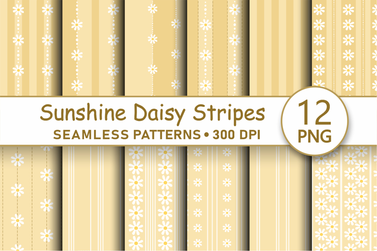 Sunshine yellow daisy striped seamless pattern png bundle