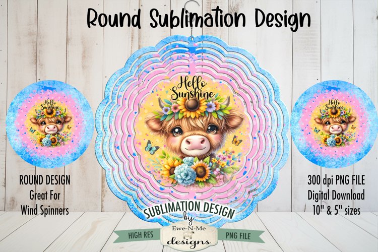 Hello Sunshine Wind Spinner Round Sublimation Design PNG example image 1