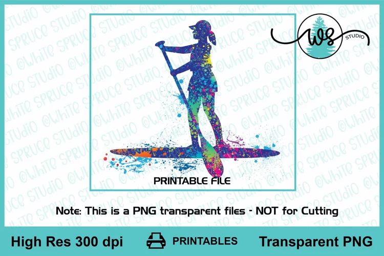 SUP Woman Printable, Paddle Board Colored Sublimation