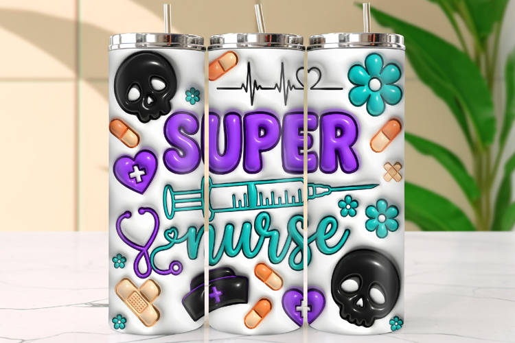 Super Nurse Medical Icons & Skull Tumbler Wrap