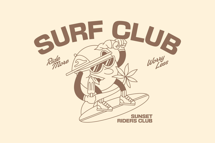 Surf Club Retro Summer Surfing T shirt Design