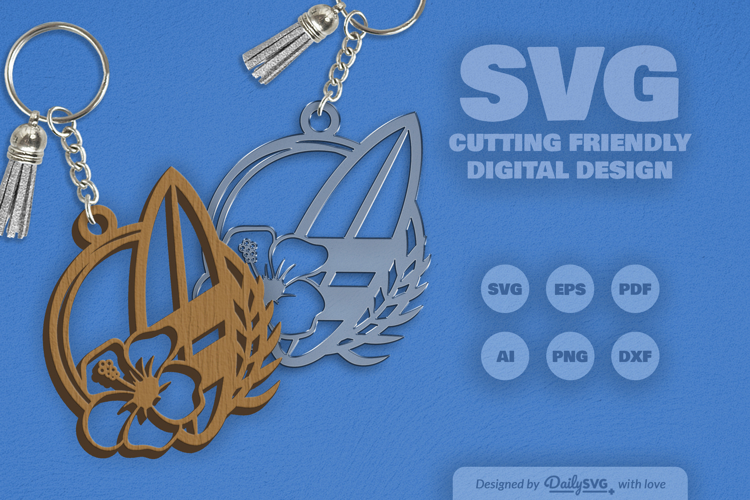 Surfing Board Summer Keychain SVG