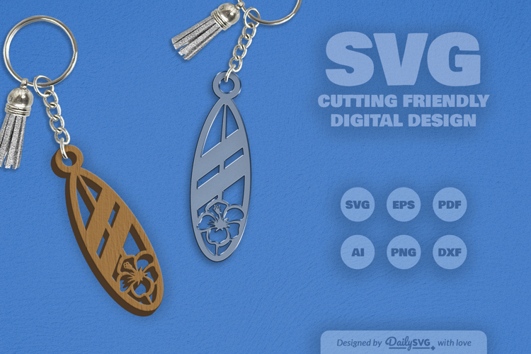 Surfing Board Summer Keychain SVG