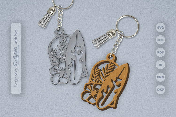 Surfing Board Summer Keychain SVG