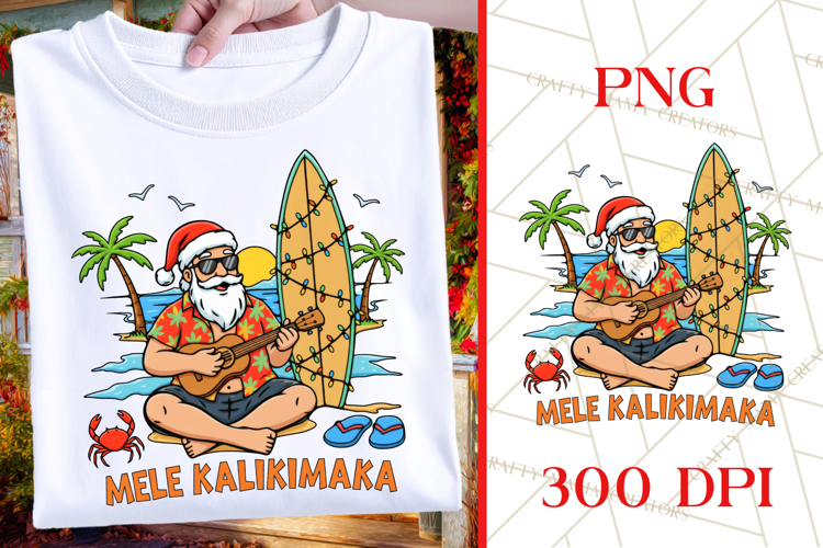 Surfing Santa | Mele Kalikimaka | Beach Christmas PNG