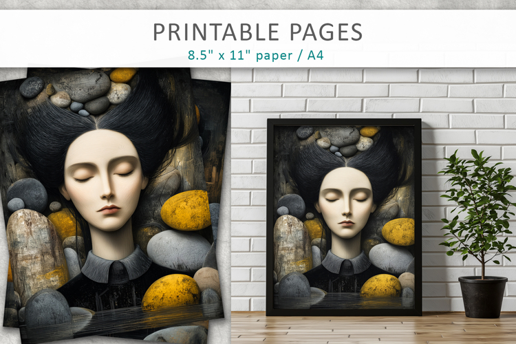 Surreal Woman Portrait Printable, Junk Journal Art